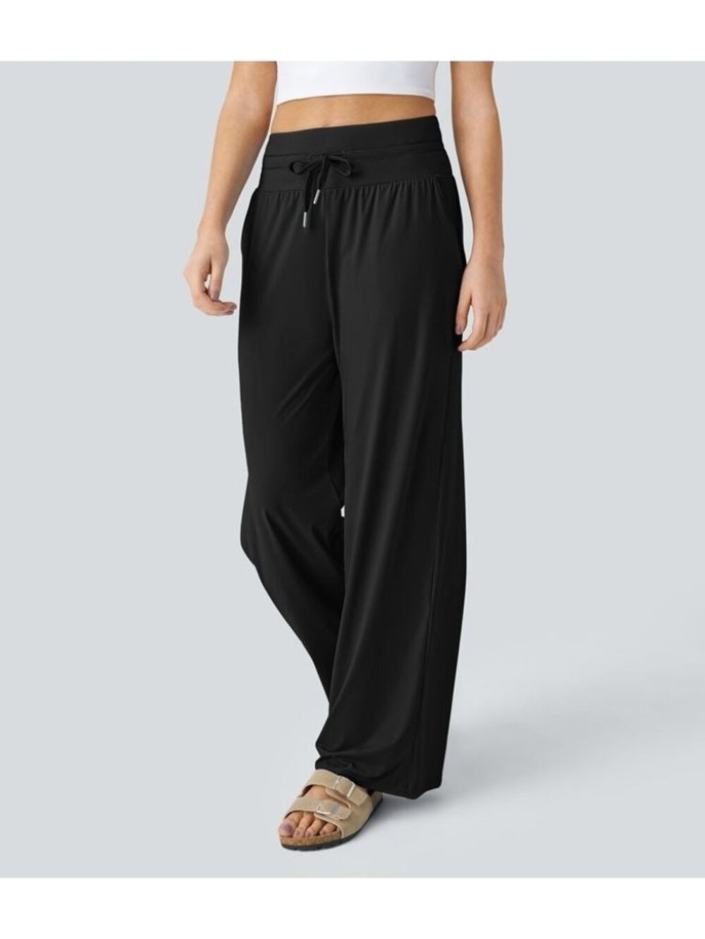 Halara High Waisted Drawstring Pocket Wide Leg InstantCool Casual Pants Size S